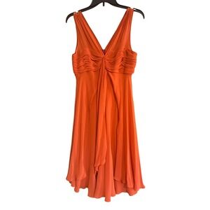 Donna Ricco New York Orange V Neck Sleeveless‎ Flowy Midi Dress Women Size 8